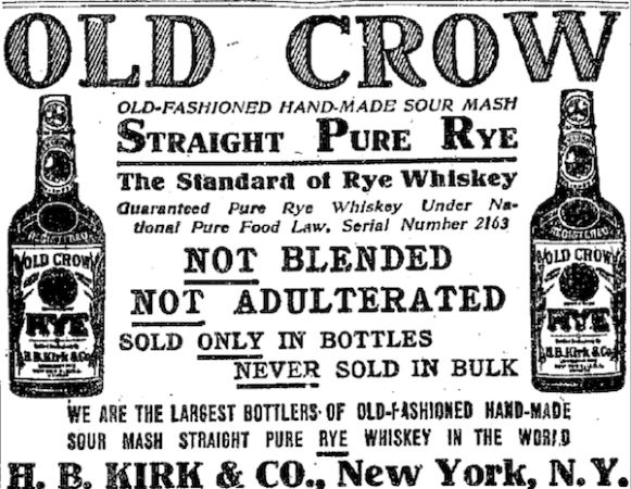 ニューヨークタイムズの1909年12月31日版のオールドクロウライウイスキーの広告画像