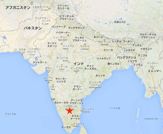 シングルモルトウイスキー「アムルット」の産地、インド南部カルナータカ州の州都バンガロールの位置を示す地図の画像